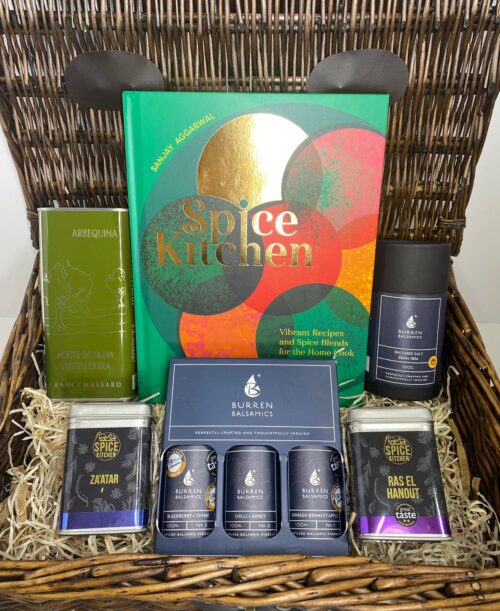 Spice and Balsamics Hamper - includes Spice book signed, x3 balsamic vinegars, salt, olive oil, x2 spice kitchen spices