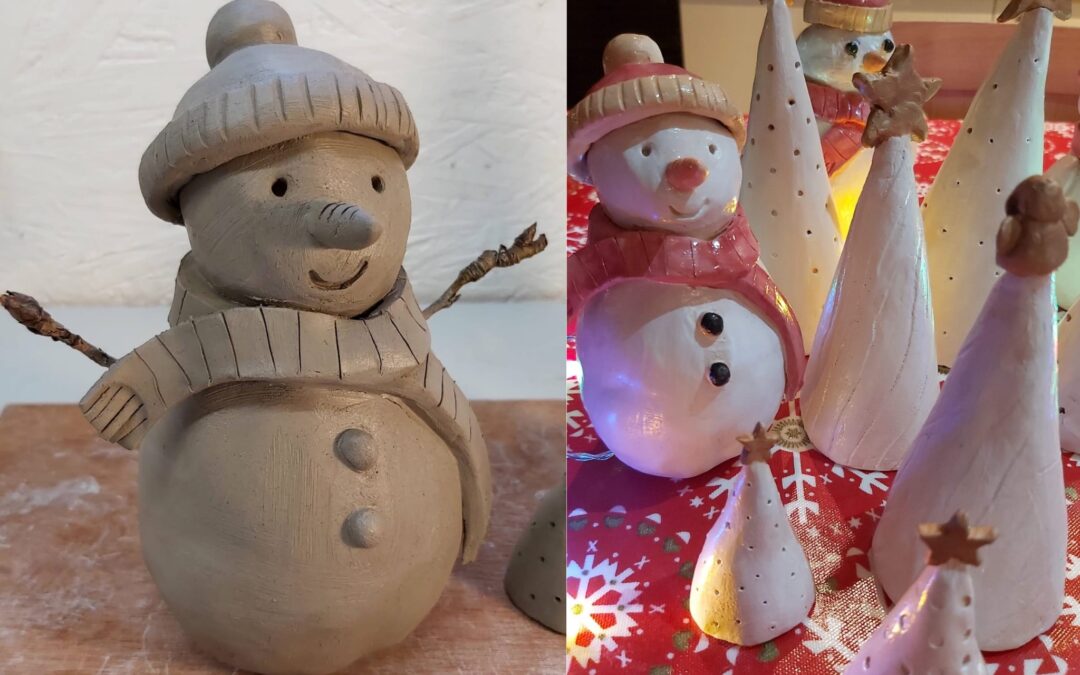 Christmas Ceramic and sip class Snowman made from clay